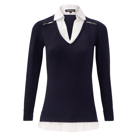 Maglione scollo a V in misto cotone | Blu