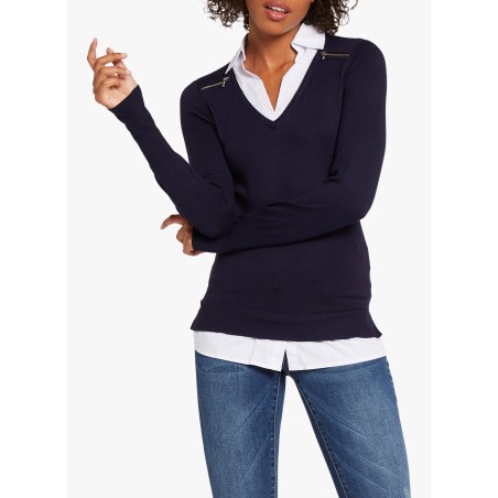 Maglione scollo a V in misto cotone | Blu