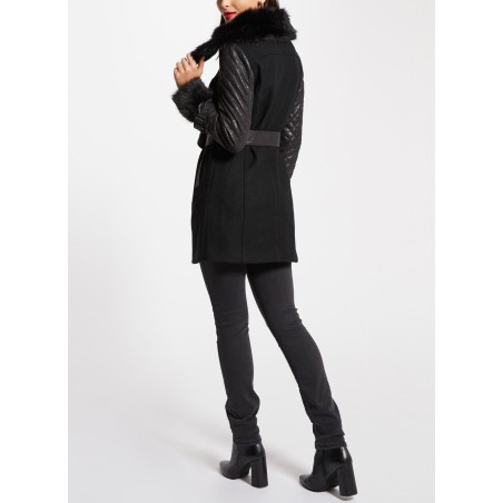 Cappotto dritto collo alto con zip in misto lana da indossare con cintura | Nero