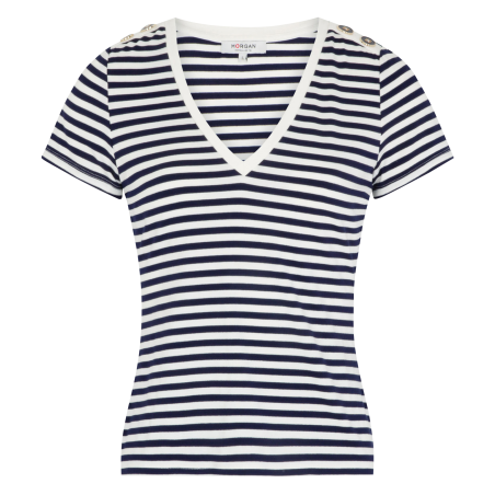 DINA - T-shirt scollo a V a righe | Bianco