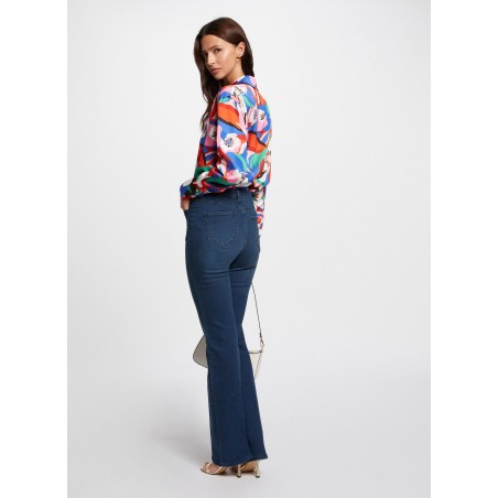 PDARLY - Jeans flare a vita alta in misto cotone | Blu