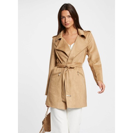 GARIA - Cappotto lungo in ecopelle con cintura | Beige