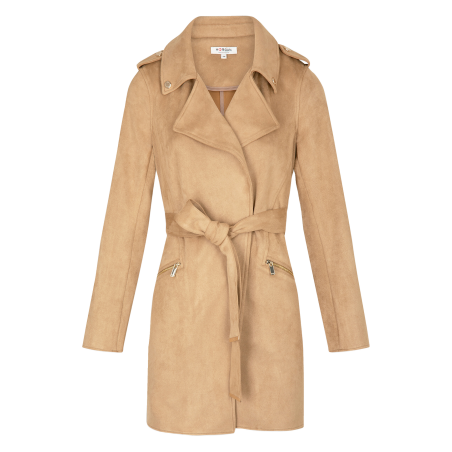 GARIA - Cappotto lungo in ecopelle con cintura | Beige