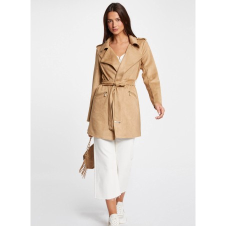 GARIA - Cappotto lungo in ecopelle con cintura | Beige