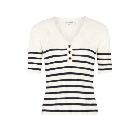 MORGA - Maglione scollo a V a righe | Bianco