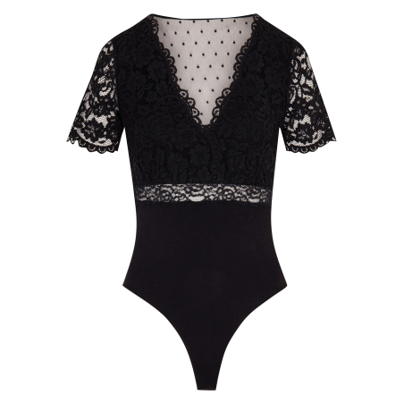 DRIA - Body maniche corte in pizzo | Nero