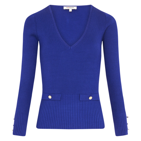 MAZ - Maglione con scollo a V a coste | Blu