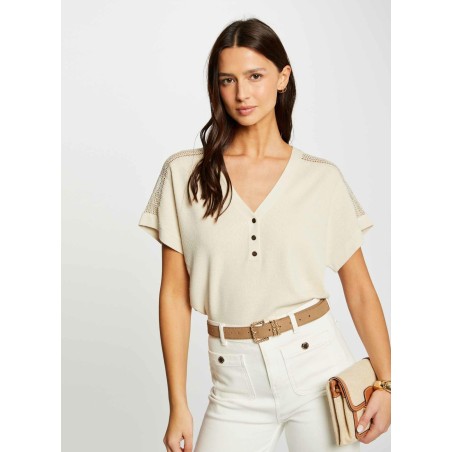 MARGE - Maglia a maniche corte in pizzo | Beige