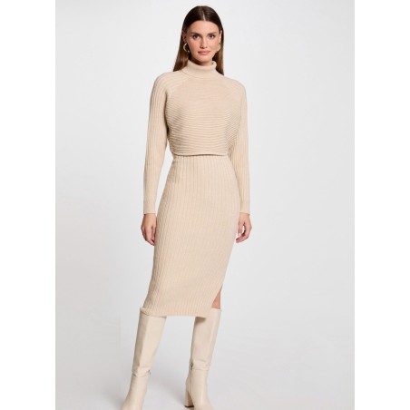 RMORINE - Abito midi con collo dolcevita a coste | Beige