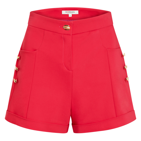 SHERY.F - Shorts a vita alta con bottoni in misto cotone | Rosso