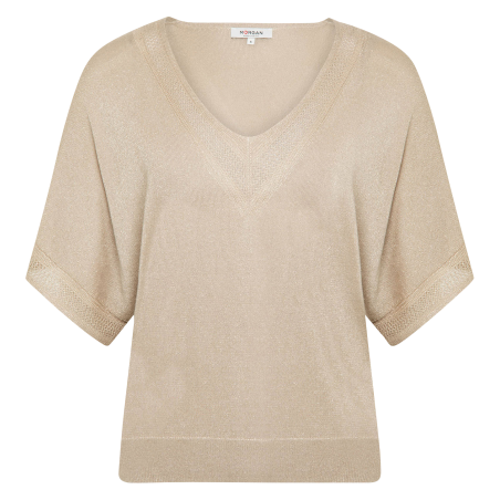 MCHRIS - Maglione dritto scollo a V con dettaglio metallizzato | Beige