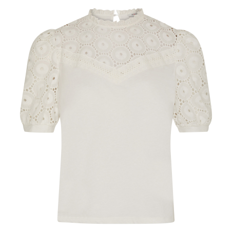 DULIE - Top a collo alto ricamato in cotone | Bianco