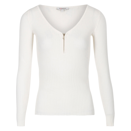 Maglione scollo a V con zip in magli a coste | Bianco