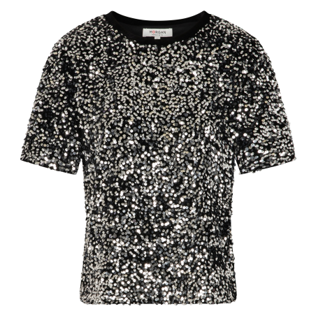 DYNE - Maglietta a maniche corte con paillettes | Nero