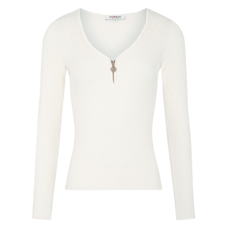 MBANZA - Maglione con scollo a V in maglia a coste | Beige