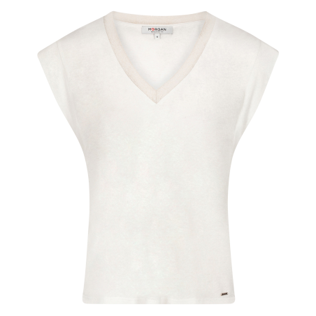 DAME - T-shirt scollo a V in misto lino | Bianco