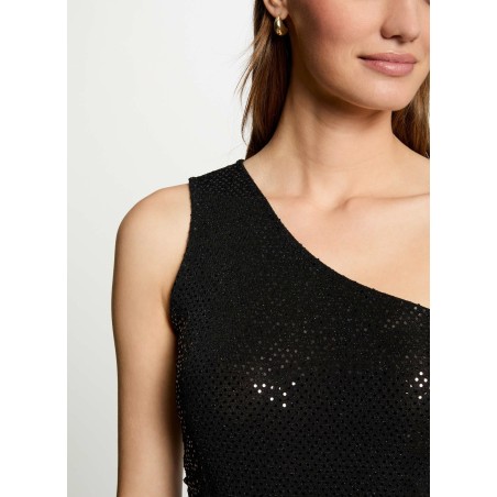 BSHOK - Top aderente con paillettes | Nero