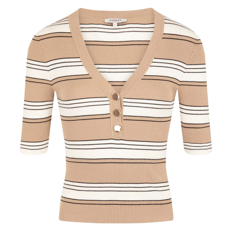 MINO - Maglione scollo a V a righe | Beige