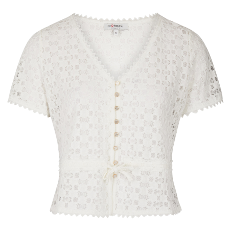 DATE - Top scollo a V in pizzo | Bianco