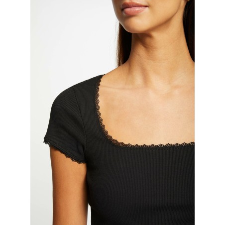 DLUBI - T-shirt di pizzo in misto cotone | Nero