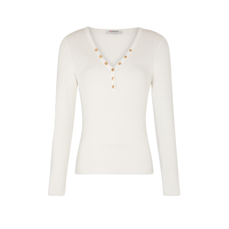 MIGNO - Maglione attillato scollo a V in maglia | Bianco