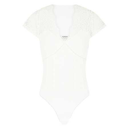 DELOM - Top scollo a V in pizzo | Bianco