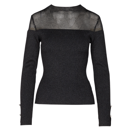 MIBIS - Maglione con collo alto semi-trasparente | Nero