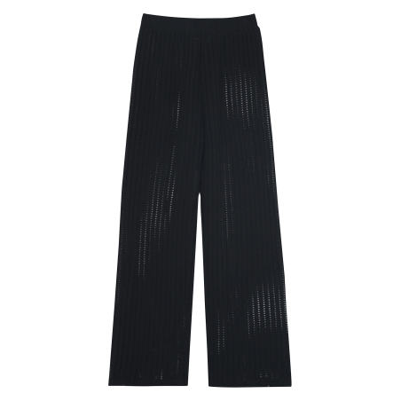 MORGANE - Pantaloni a zampa in cotone stretch traforato | Nero