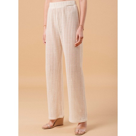 MORGANE - Pantaloni a zampa in cotone stretch traforato | Beige