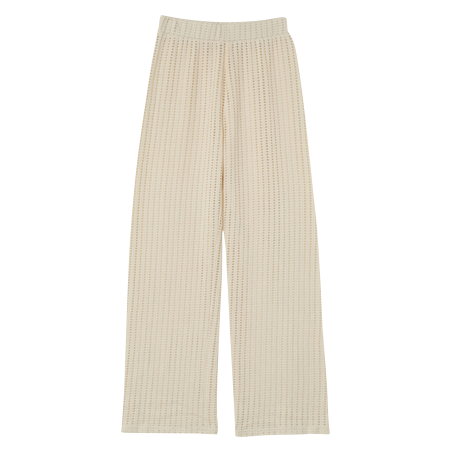 MORGANE - Pantaloni a zampa in cotone stretch traforato | Beige