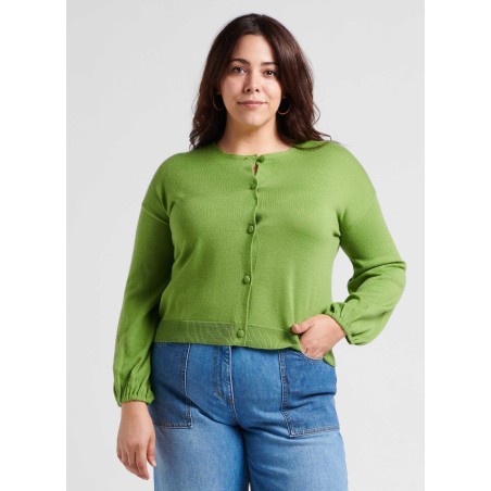 MORGANA - Cardigan scollo tondo in misto lana | Verde