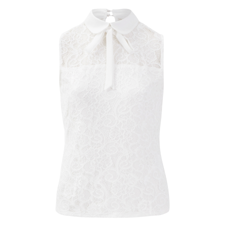 Top con colletto claudine senza maniche con pizzo | Bianco