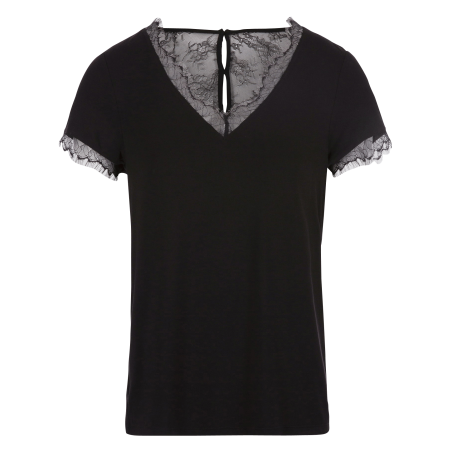 DMINOL.N - T-shirt scollo a V con applicazioni in pizzo | Nero