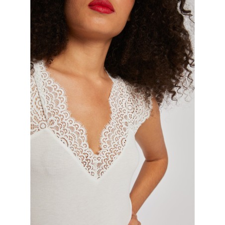 DENA.N - Top scollo a V con pizzo | Bianco