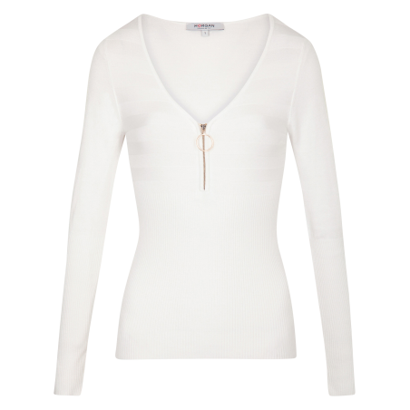 MENZA - Maglione scollo a V con zip | Bianco