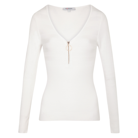 MENZA - Maglione scollo a V con zip | Bianco