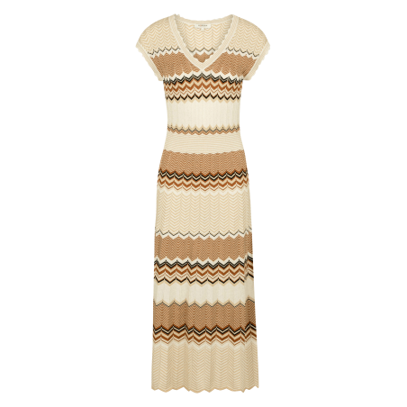 RMJINI - Abito midi scollo a V con dettagli grafici | Beige