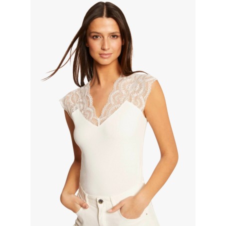 DELO - Top a maniche corte con pizzo | Bianco