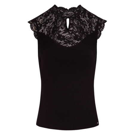 DOUAZ - T-shirt a collo alto in pizzo | Nero