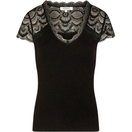 MSTACY - T-shirt scollo a V in pizzo | Nero