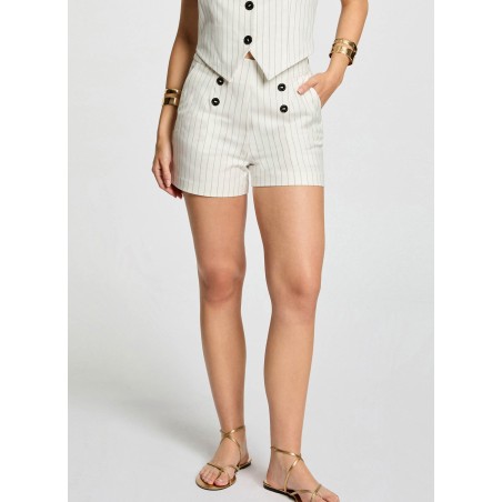 SHIVI.F - Shorts a vita alta a righe | Bianco