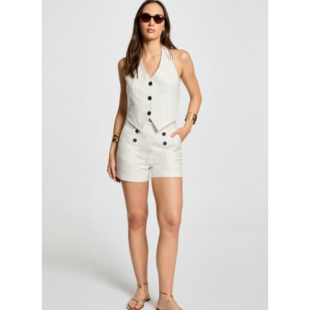 SHIVI.F - Shorts a vita alta a righe | Bianco