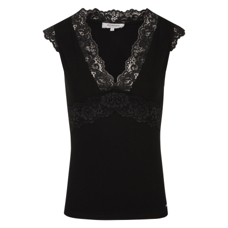 Top scollo a V con pizzo | Nero