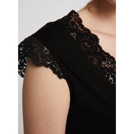 Top scollo a V con pizzo | Nero