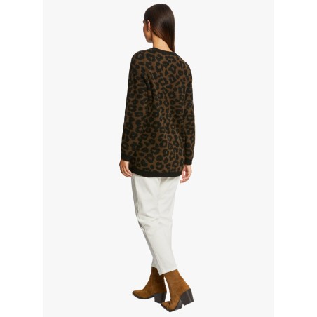 MIRENA - Cardigan scollo tondo con motivo leopardato | Nero