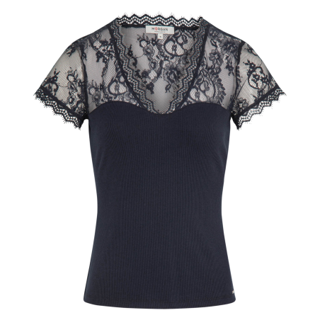 DLAMI - T-shirt scollo a V con pizzo | Blu